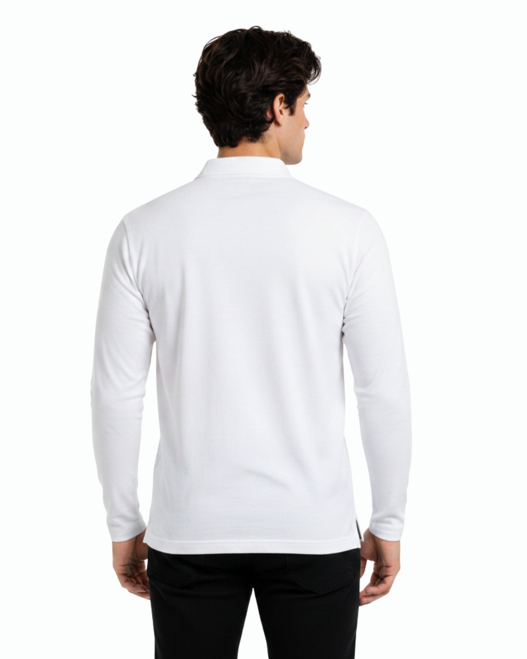 Men's Solid White Matty Full sleeve Polo Regular T-Shirt