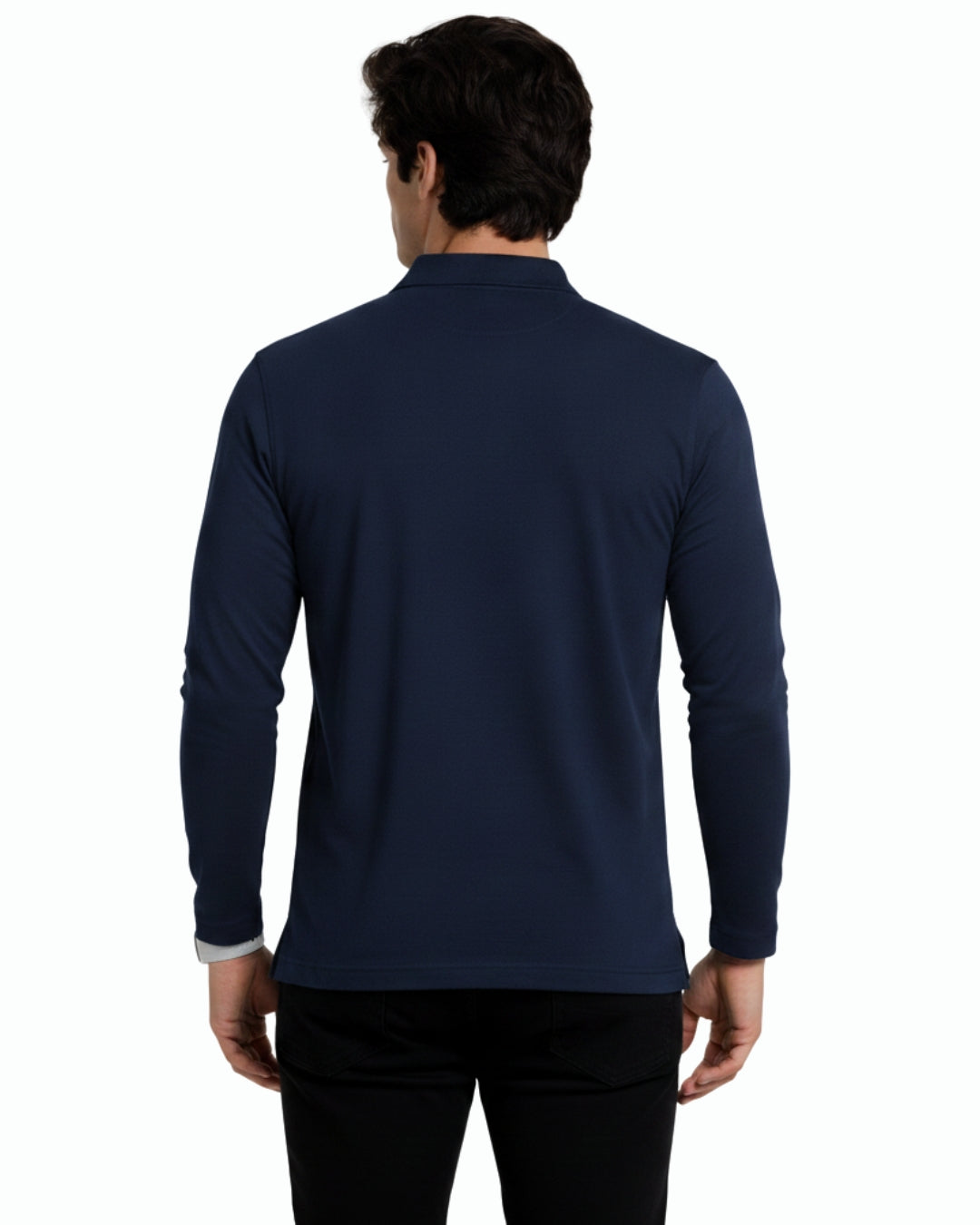 Men's Solid Navy Blue Matty Full sleeve Polo Regular T-Shirt