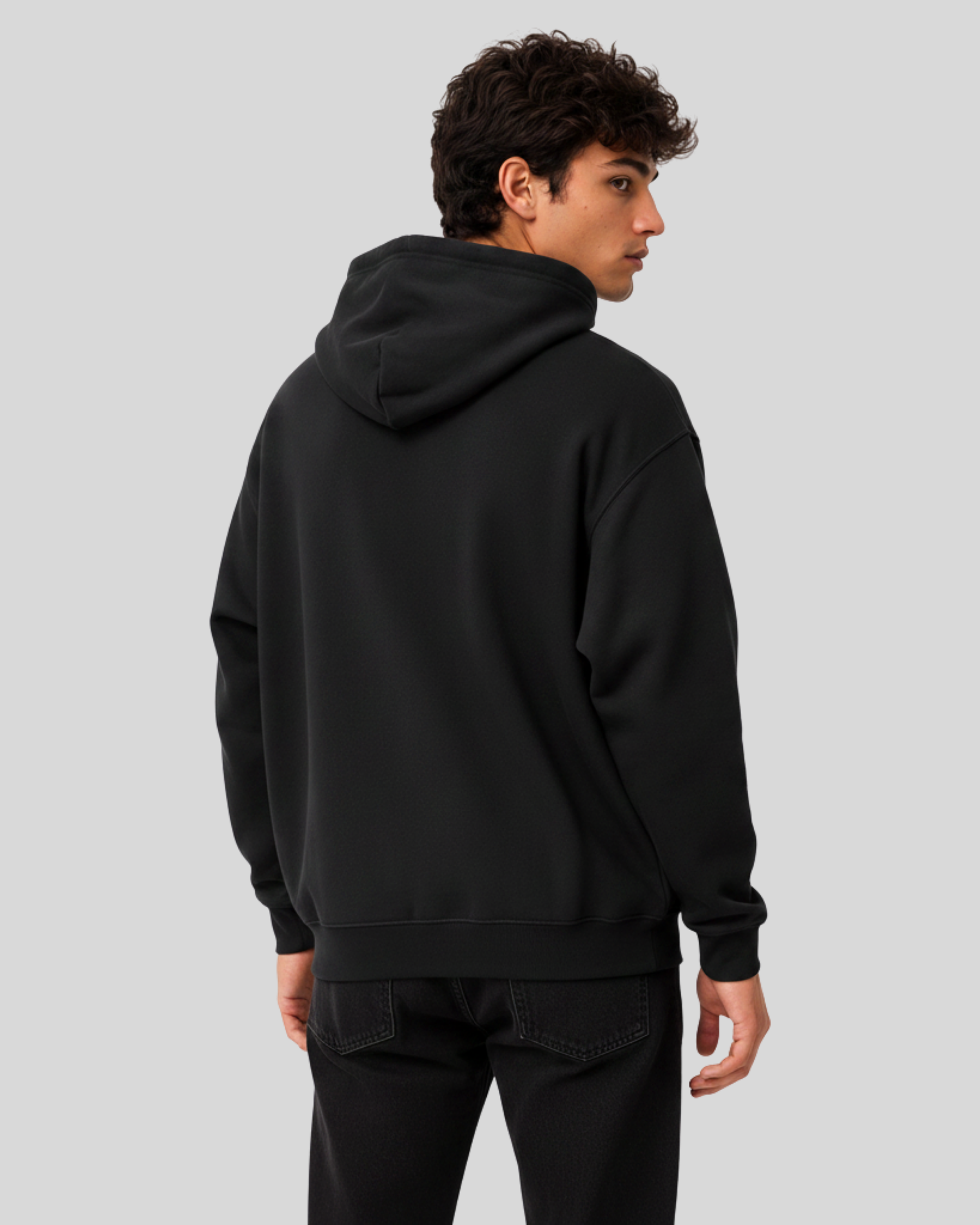 Men's Solid Black Cotton Full Sleeve Oversized Hoodie