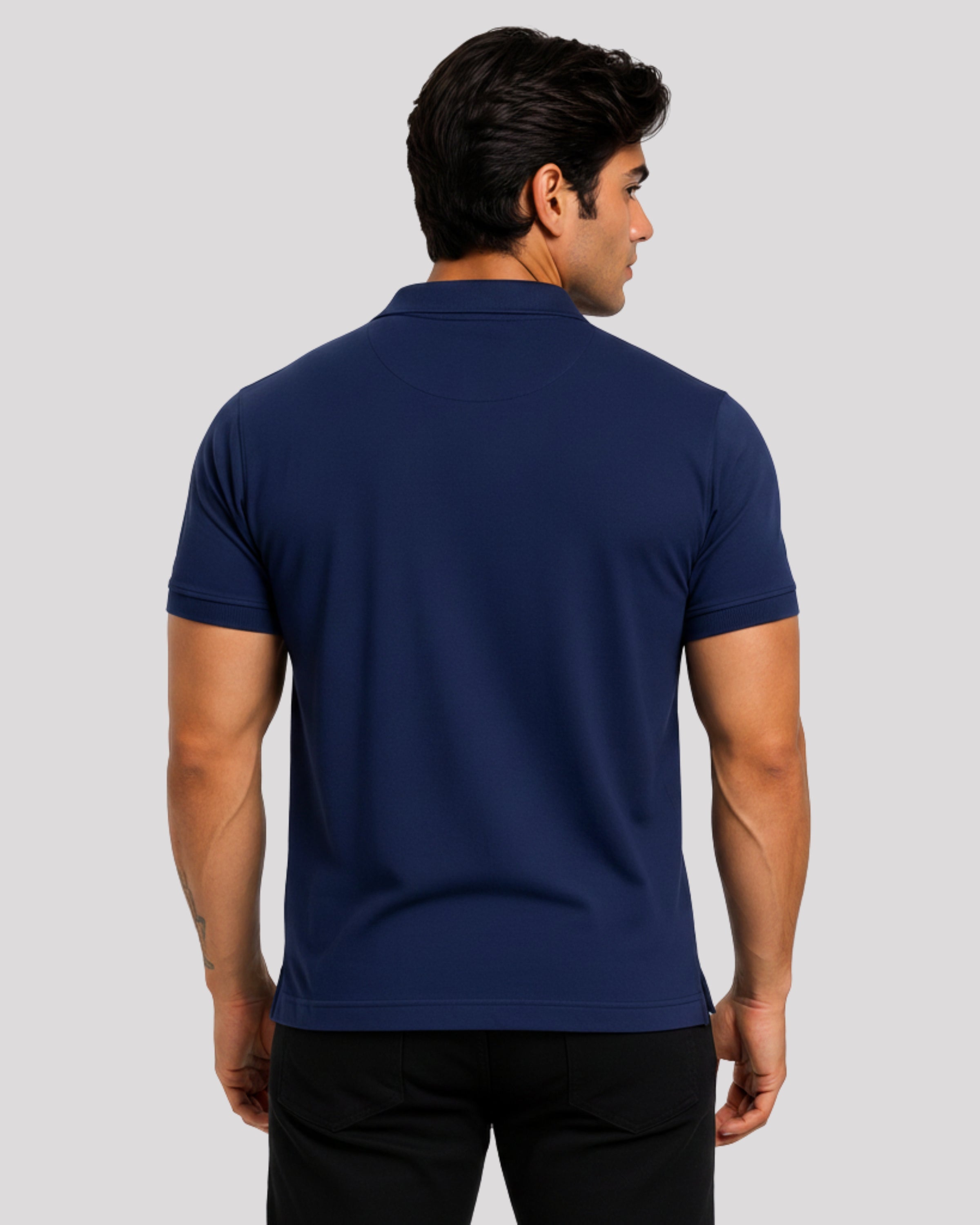 Men's Solid Navy Blue Matty Half Sleeve Polo Regular T-Shirt