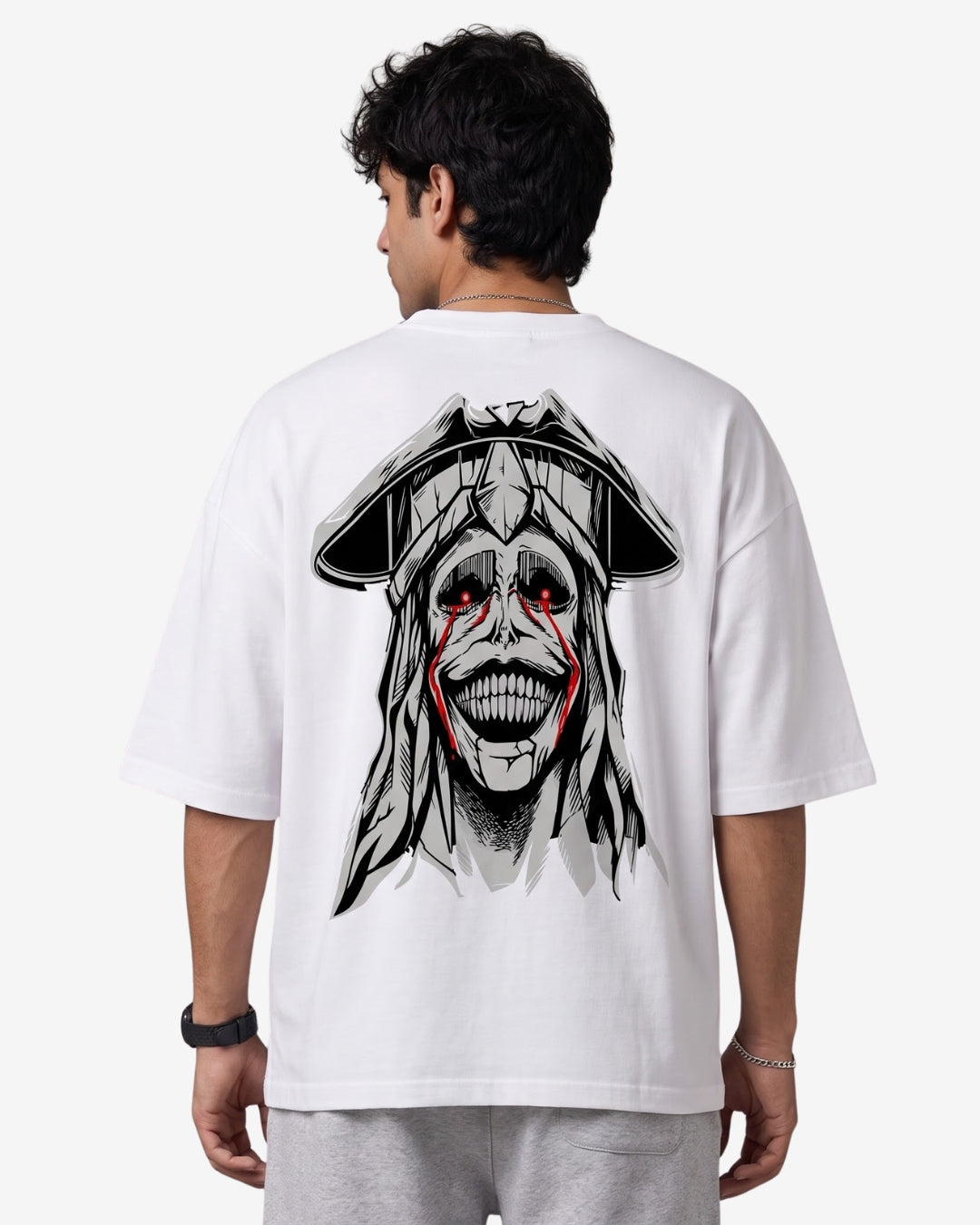 Sman's Solid White Cotton Crew Neck Oversized Printed T-Shirt For Men