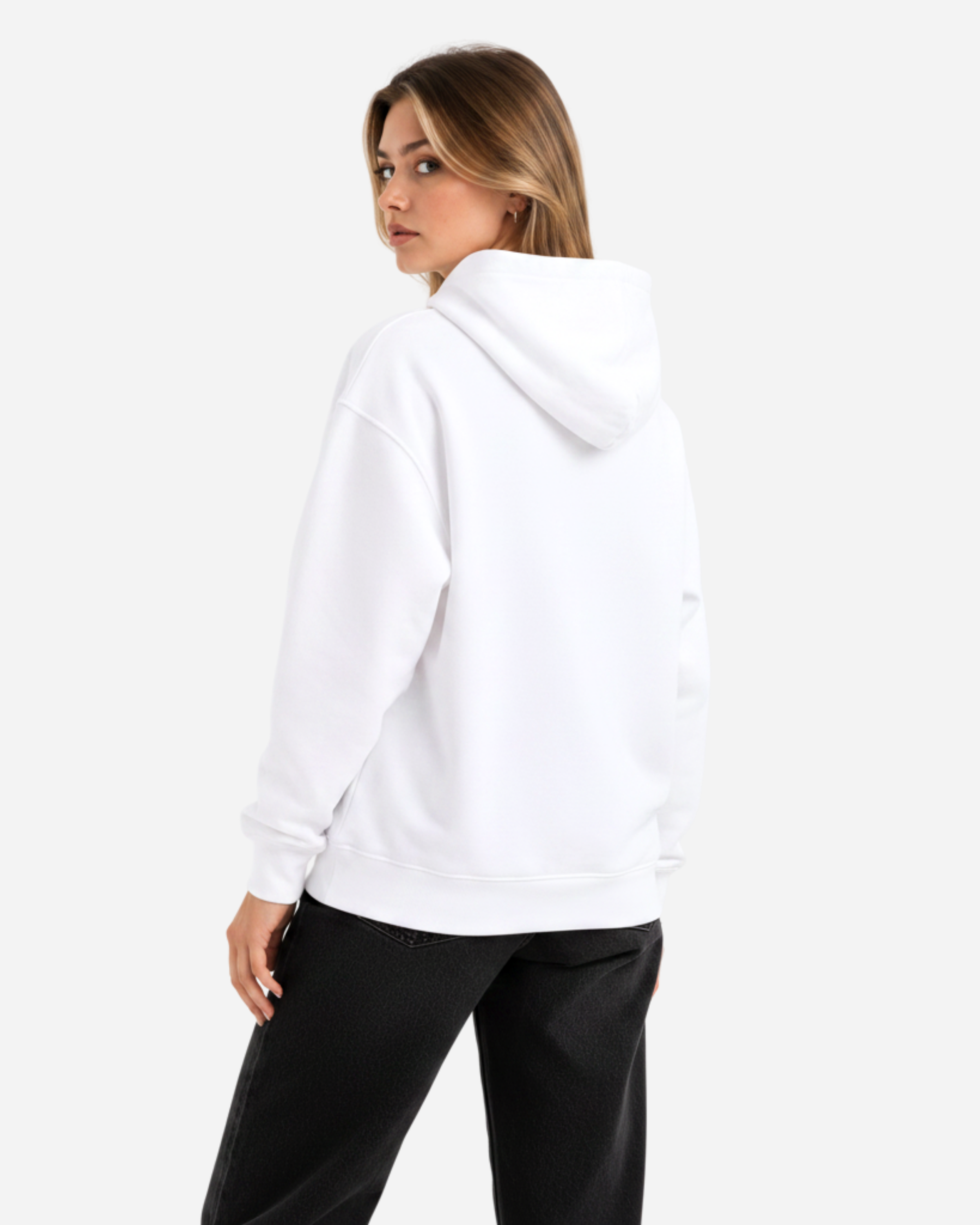 Women's Solid White Cotton Full Sleeve Oversized Hoodie