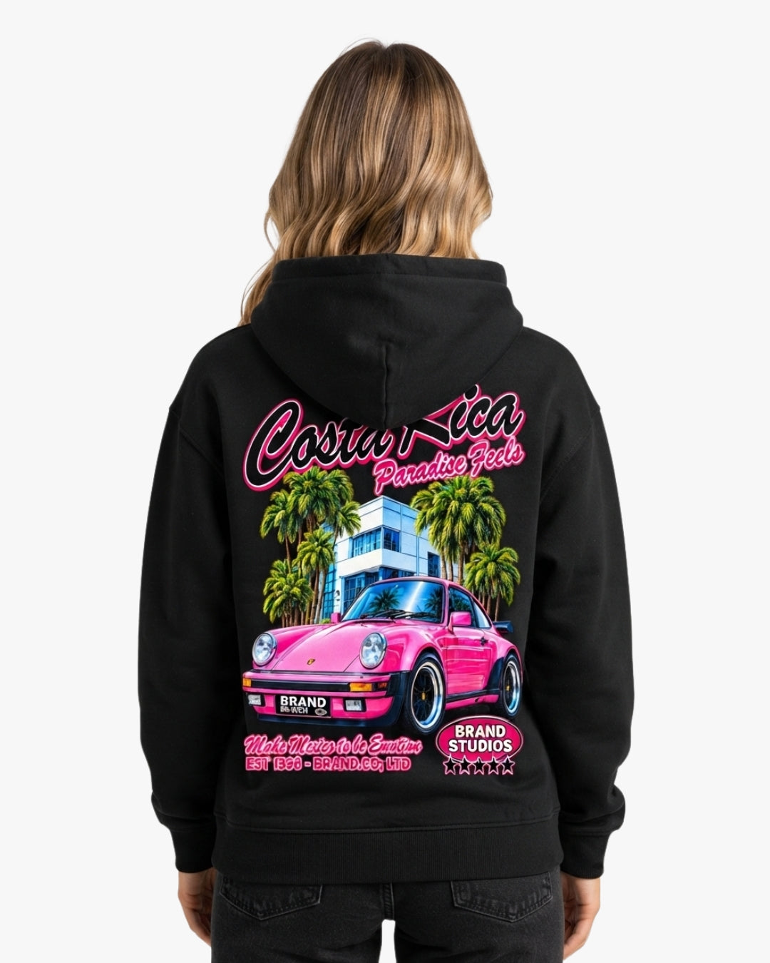 Sman's Solid Black Cotton Crew Neck Oversized Printed Hoodie For Women