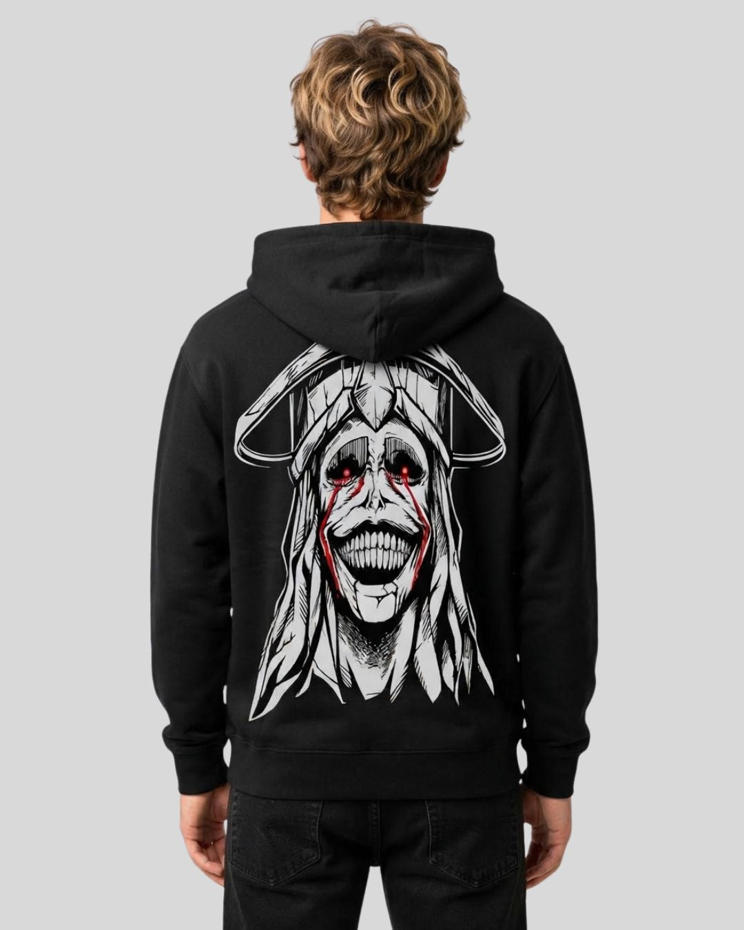 Sman's Solid Black Cotton Crew Neck Oversized Printed Hoodie For Men