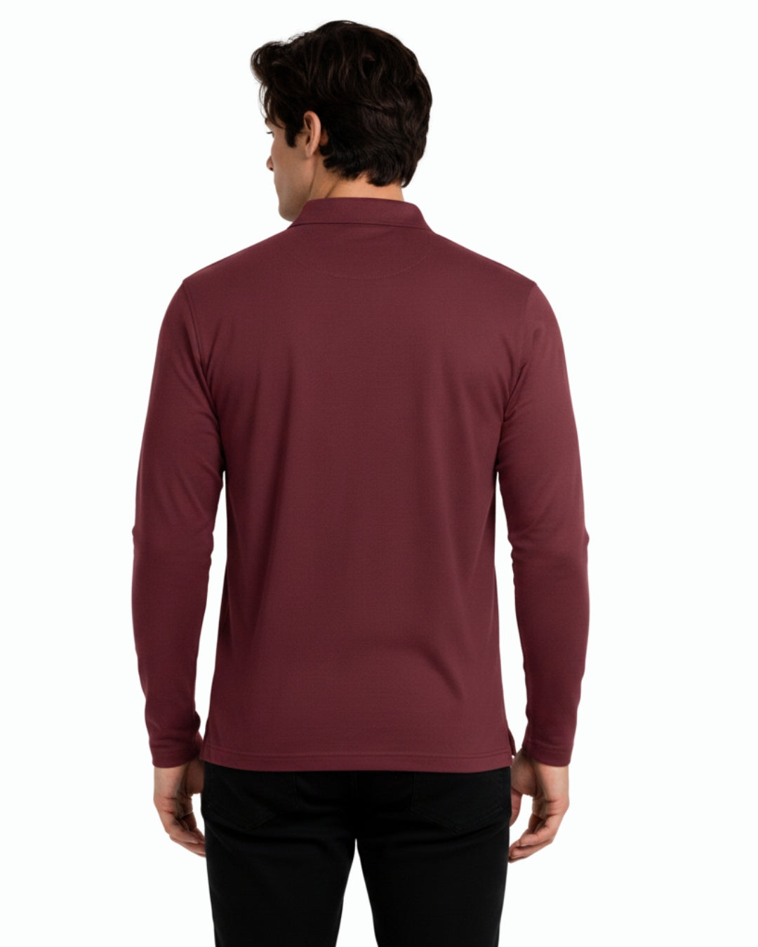 Men's Solid Maroon Matty Full sleeve Polo Regular T-Shirt