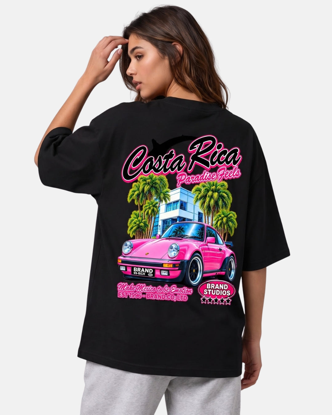 Sman's Solid Black Cotton Crew Neck Oversized Printed T-Shirt For Women