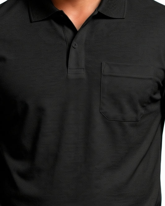 Men's Solid Black Matty Half Sleeve Polo Regular Plus Size T-Shirt