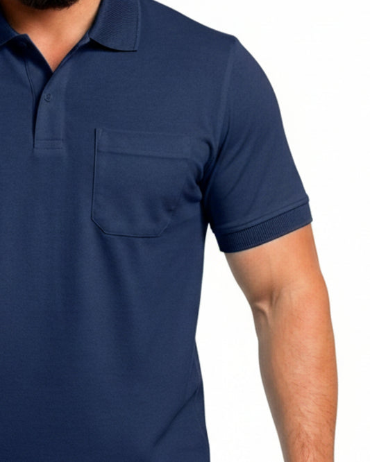 Men's Solid Navy Blue Matty Half Sleeve Polo Regular Plus Size T-Shirt