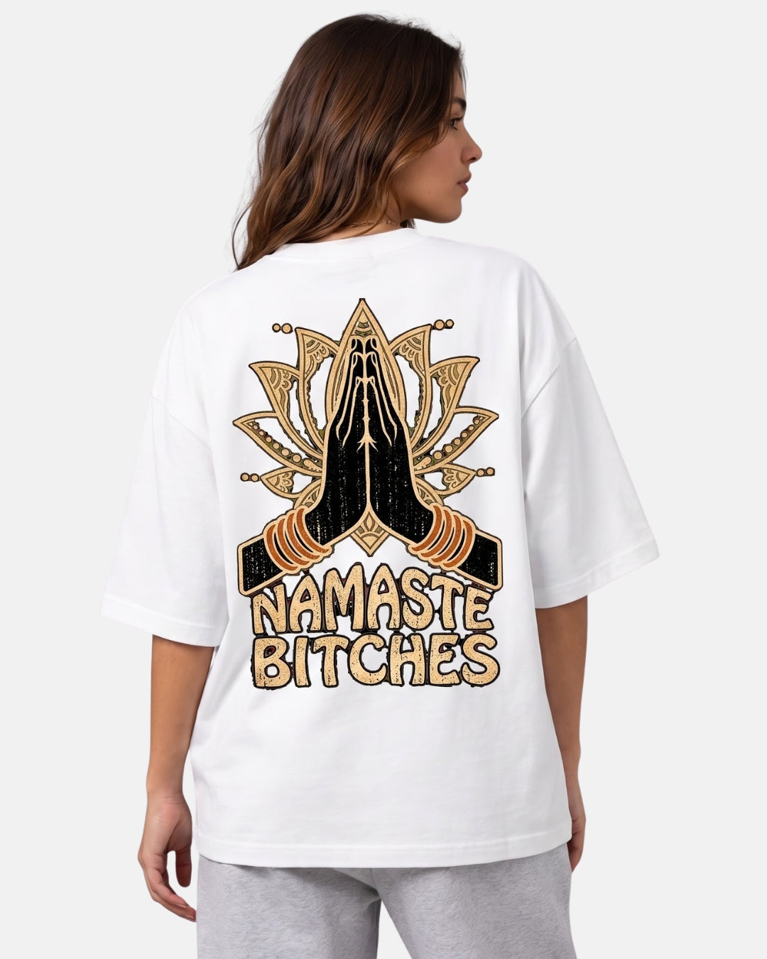 Sman's Solid White Cotton Crew Neck Oversized Printed T-Shirt For Women