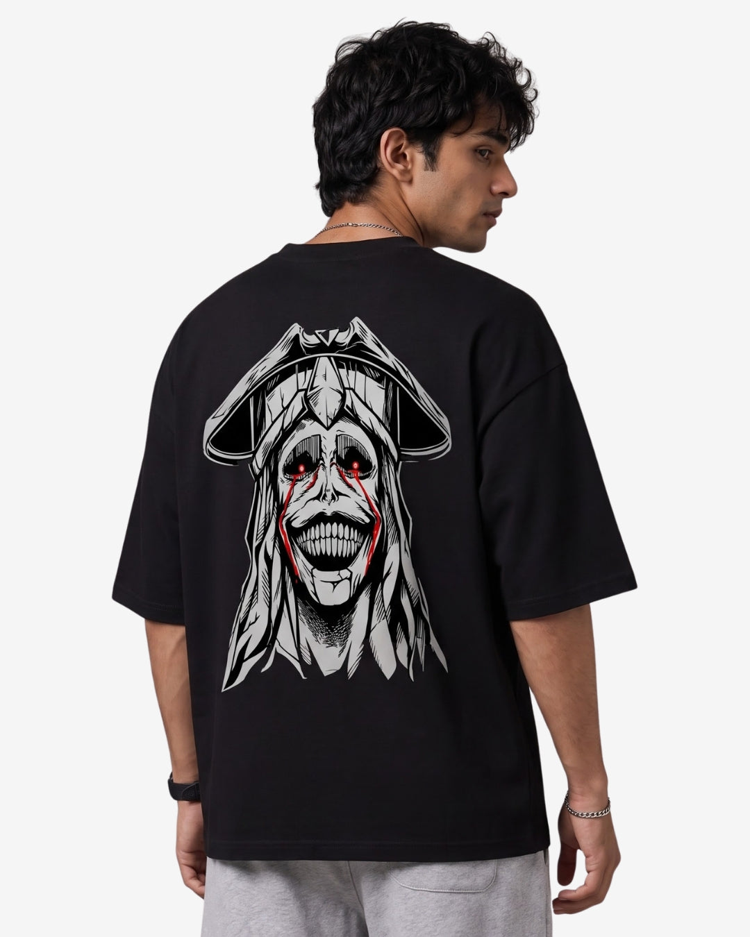 Sman's Solid Black Cotton Crew Neck Oversized Printed T-Shirt For Men