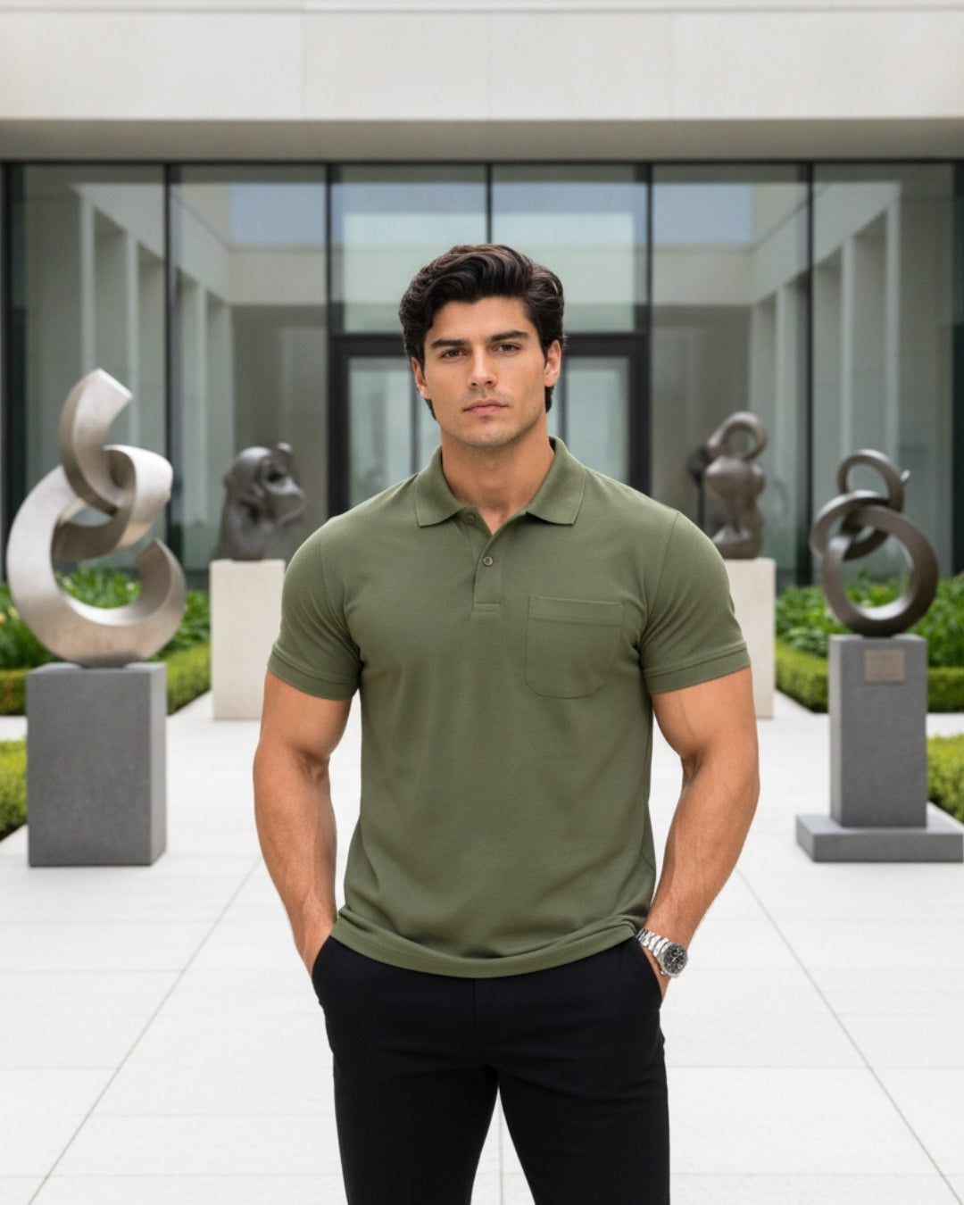 Men's Solid Mehndi Matty Half Sleeve Polo Regular T-Shirt