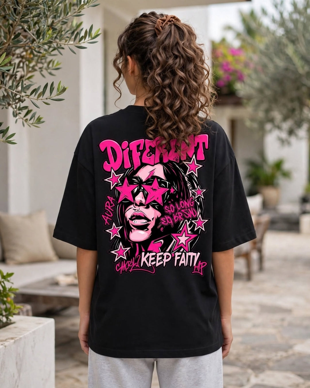 Sman's Solid Black Cotton Crew Neck Oversized Printed T-Shirt For Women