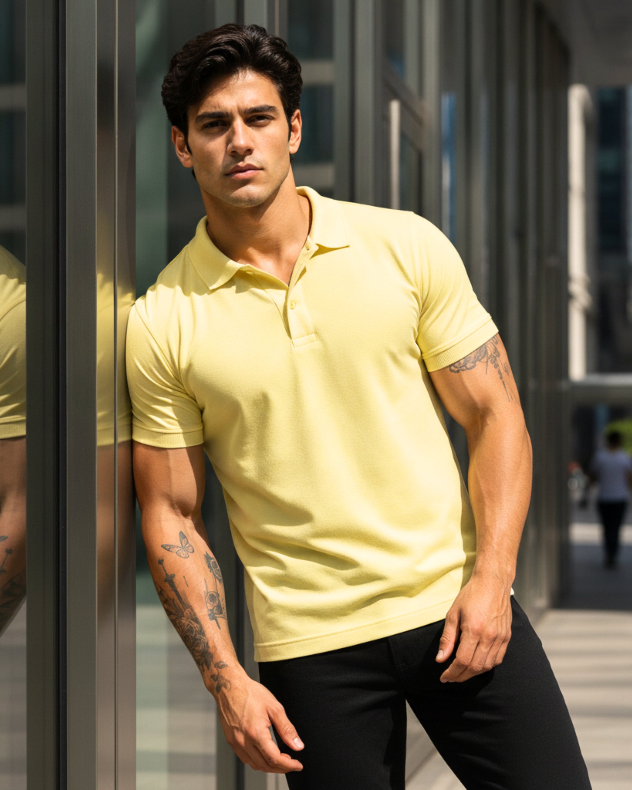 Men's Solid Lemon Matty Half Sleeve Polo Regular T-Shirt
