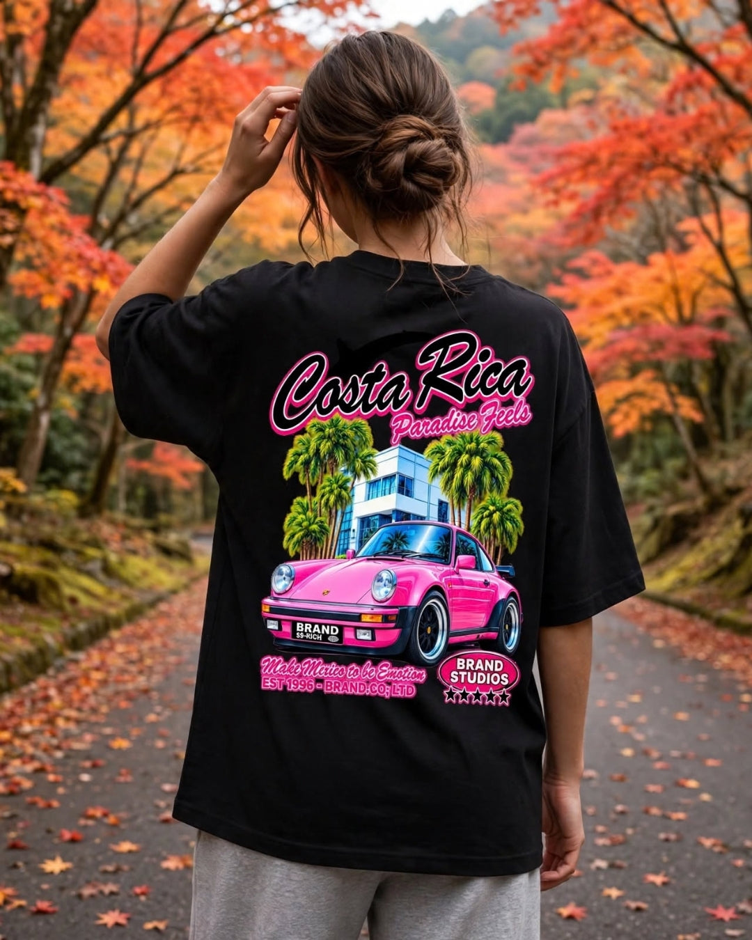 Sman's Solid Black Cotton Crew Neck Oversized Printed T-Shirt For Women