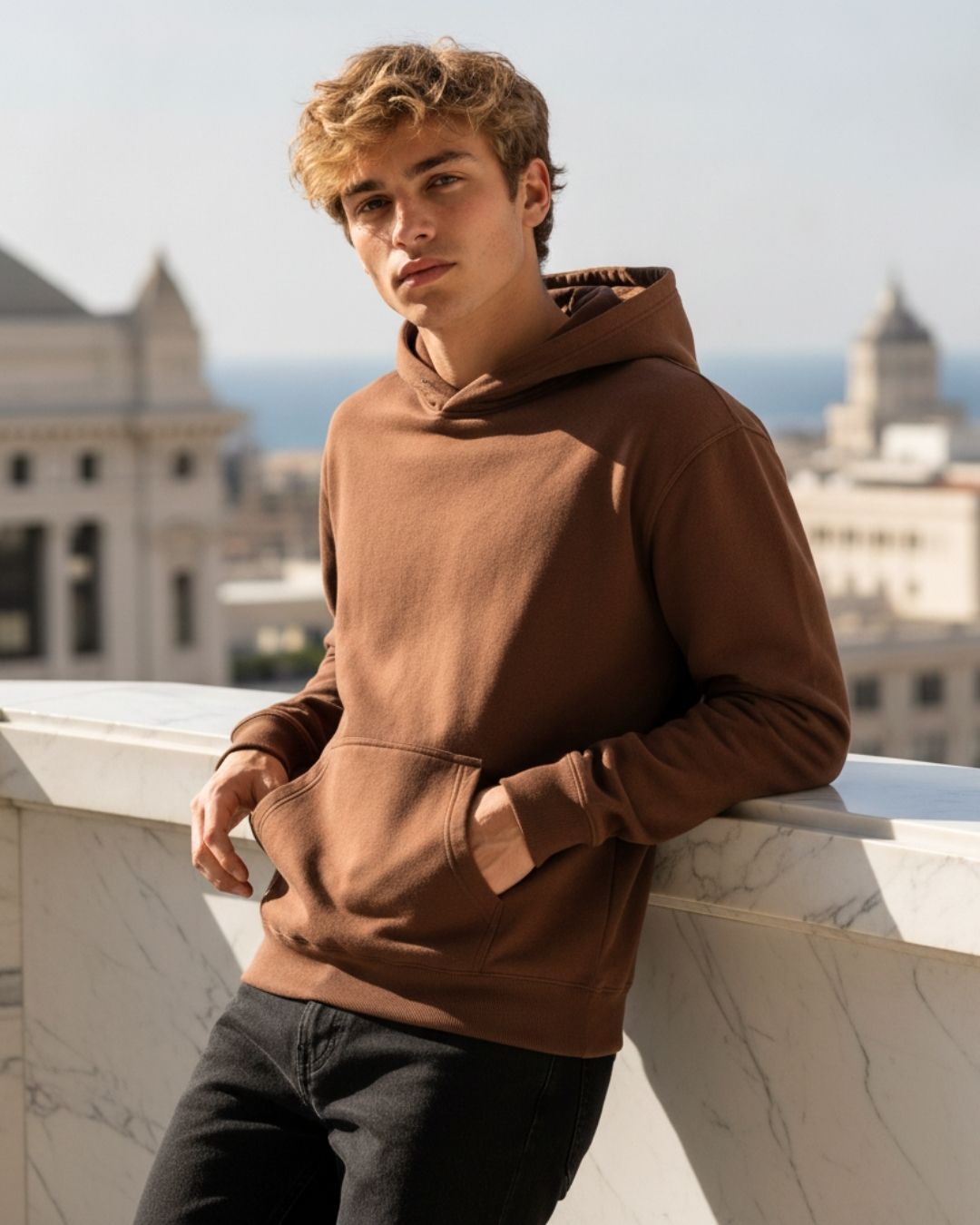 Men's Solid Brown Cotton Full Sleeve Oversized Hoodie