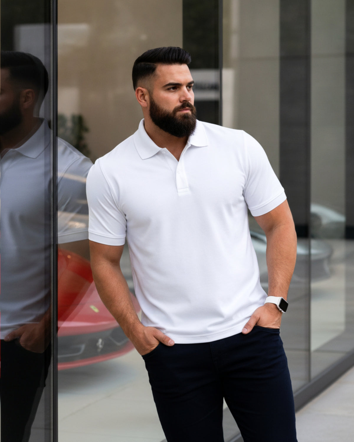 Men's Solid White Matty Half Sleeve Polo Regular T-Shirt
