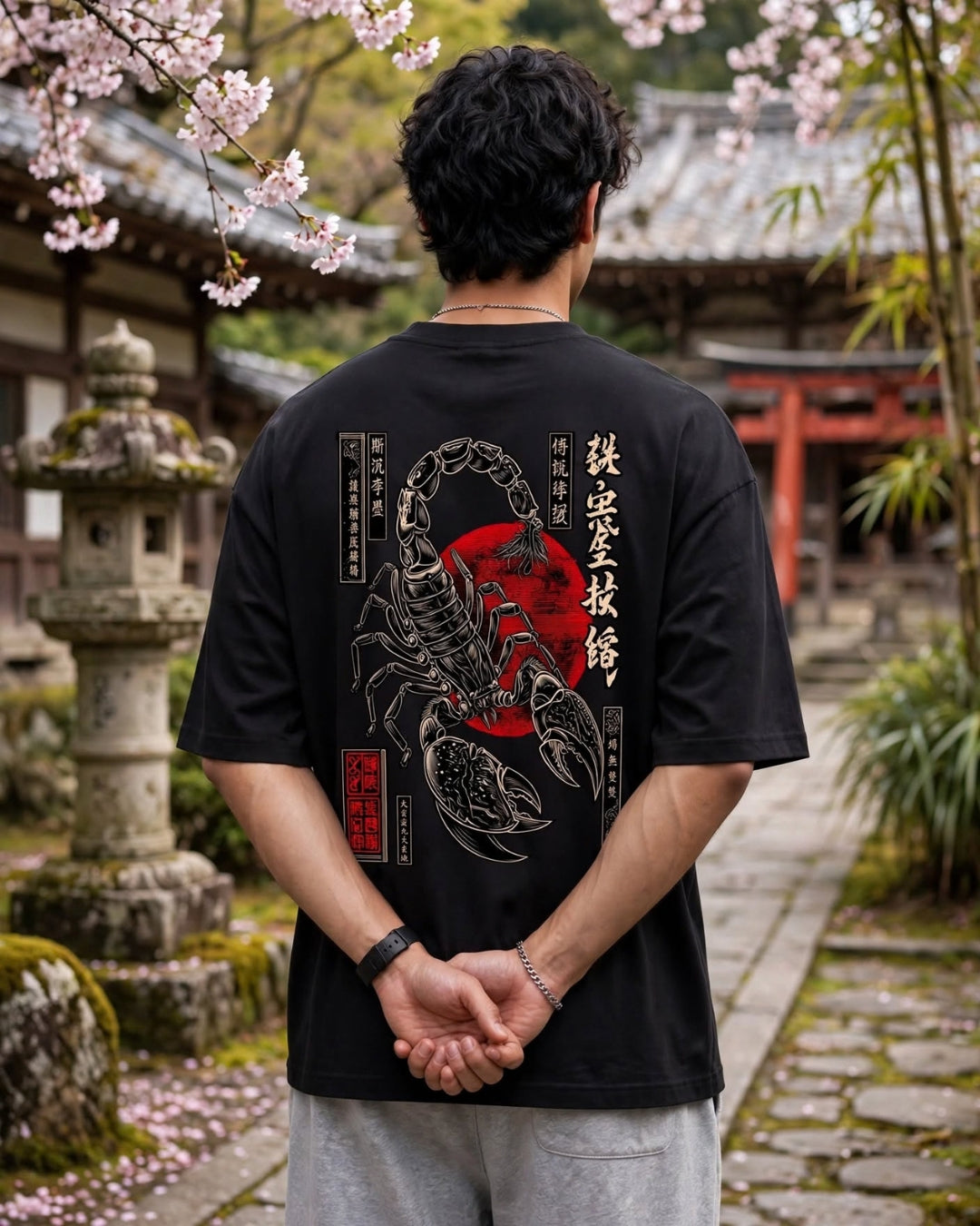 Sman's Solid Black Cotton Crew Neck Oversized Printed T-Shirt For Men