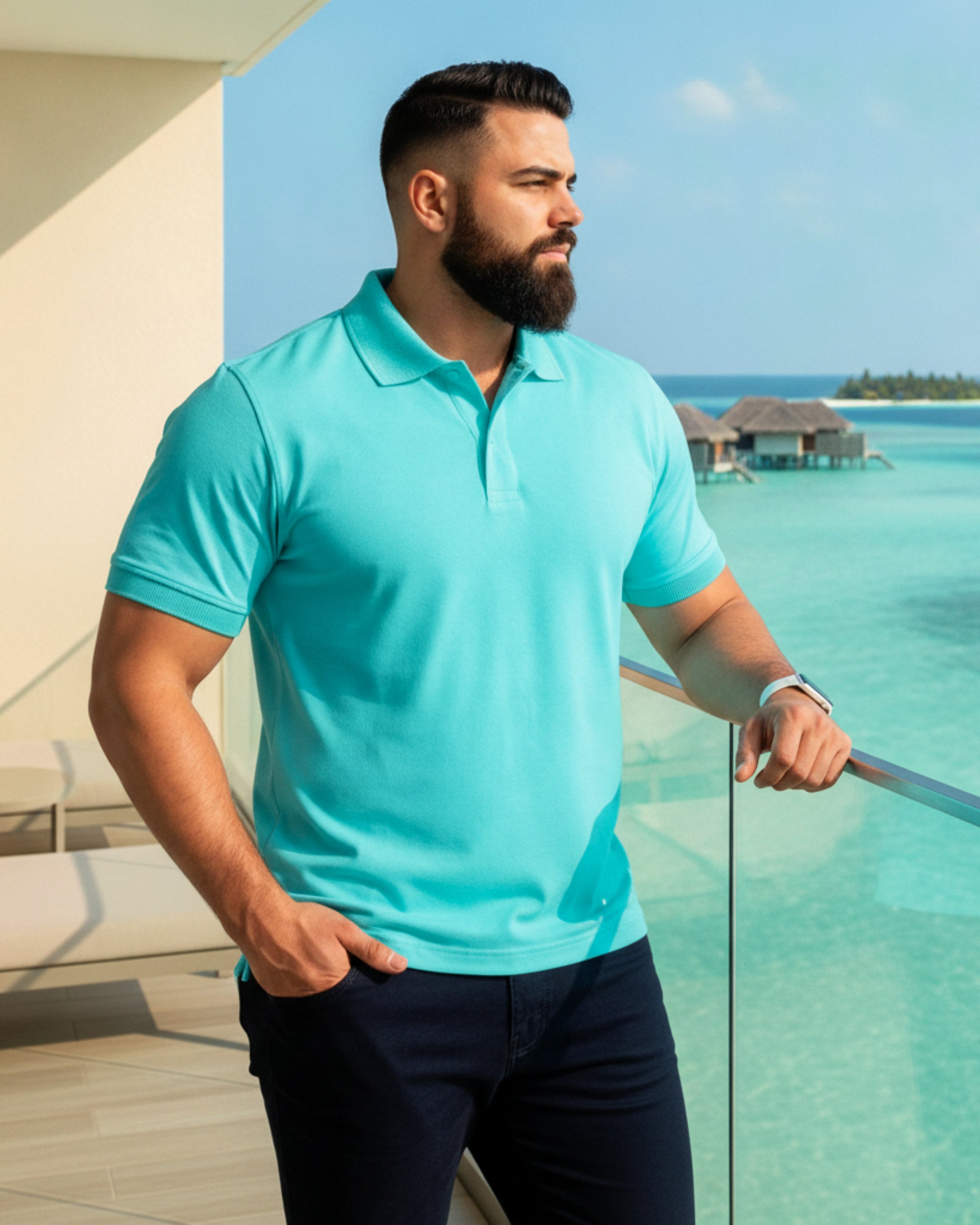 Men's Solid Aqua Matty Half Sleeve Polo Regular T-Shirt