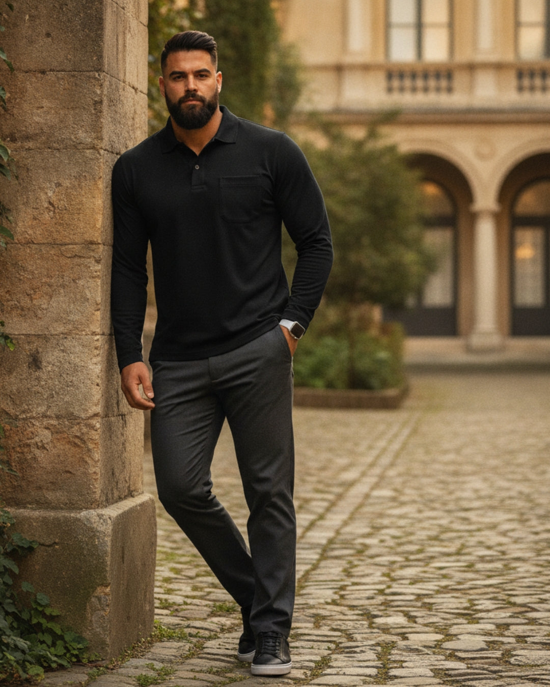 Men's Solid Black Matty Full sleeve Polo Regular T-Shirt