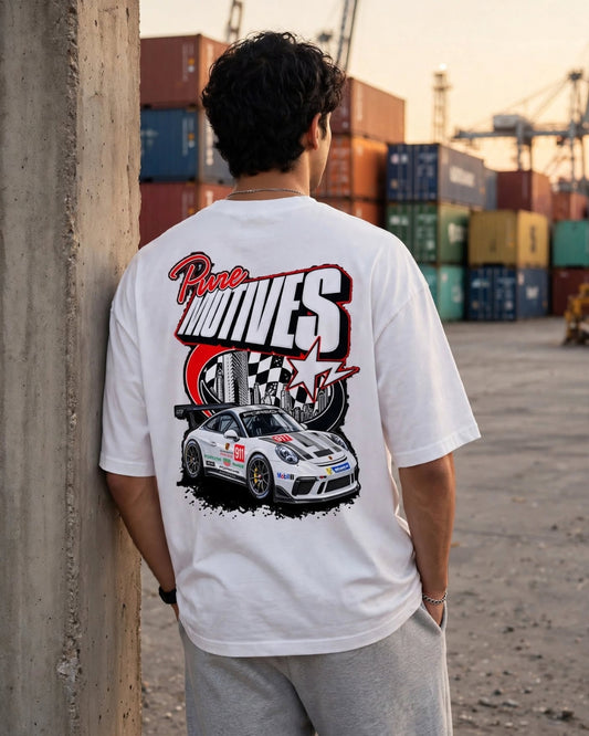Sman's Solid White Cotton Crew Neck Oversized Printed T-Shirt For Men