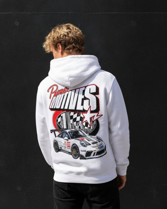 Sman's Solid White Cotton Crew Neck Oversized Printed Hoodie For Men