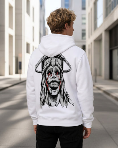 Sman's Solid White Cotton Crew Neck Oversized Printed Hoodie For Men