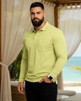 Men's Solid Lemon Matty Full Sleeve Polo Regular T-Shirt