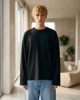 Men's Solid Black Oversized Long Sleeve Crew Neck Regular T-Shirt