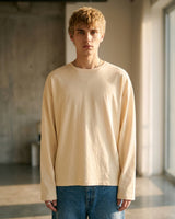 Men's Solid Beige Oversized Long Sleeve Crew Neck Regular T-Shirt