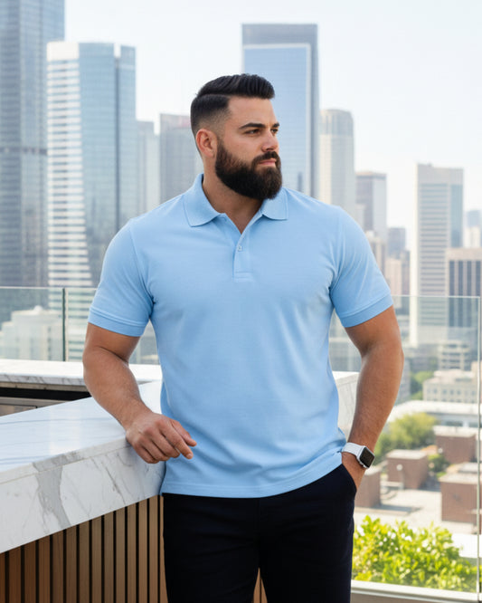 Men's Solid Sky Blue Matty Half Sleeve Polo Regular T-Shirt