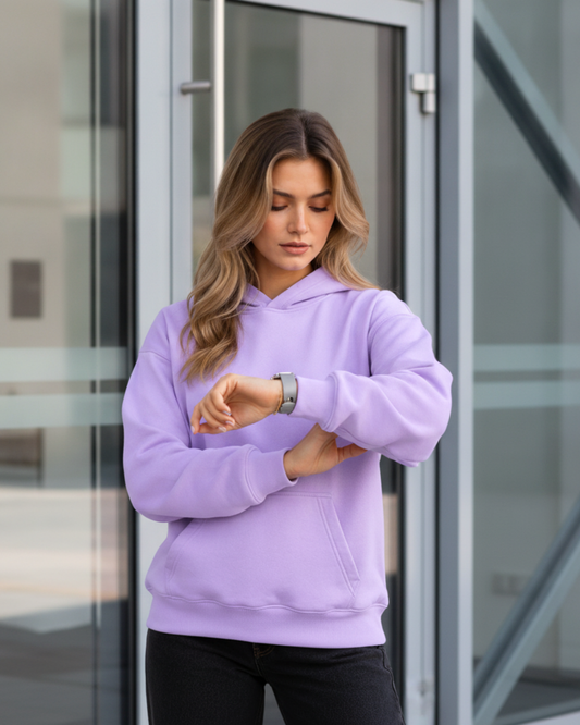 Women's Solid Lavender Cotton Full Sleeve Oversized Hoodie