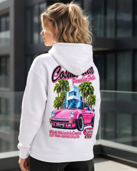 Sman's Solid White Cotton Crew Neck Oversized Printed Hoodie For Women