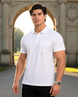 Men's Solid White Matty Half Sleeve Polo Regular T-Shirt