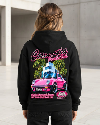 Sman's Solid Black Cotton Crew Neck Oversized Printed Hoodie For Women