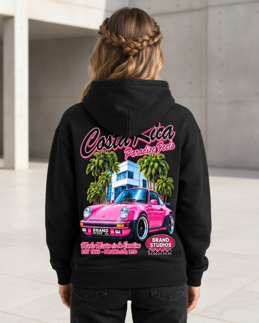 Sman's Solid Black Cotton Crew Neck Oversized Printed Hoodie For Women