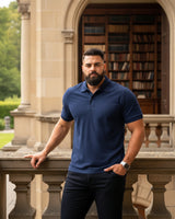 Men's Solid Navy Blue Matty Half Sleeve Polo Regular T-Shirt