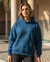 Women's Solid Teal Blue Cotton Full Sleeve Oversized Hoodie
