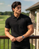 Men's Solid Black Matty Half Sleeve Polo Regular T-Shirt