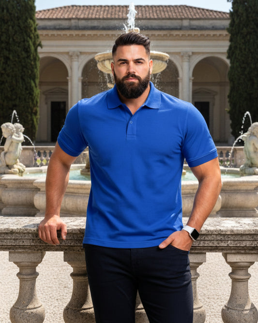 Men's Solid Royal Blue Matty Half Sleeve Polo Regular T-Shirt