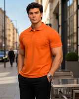 Men's Solid Orange Matty Half Sleeve Polo Regular T-Shirt