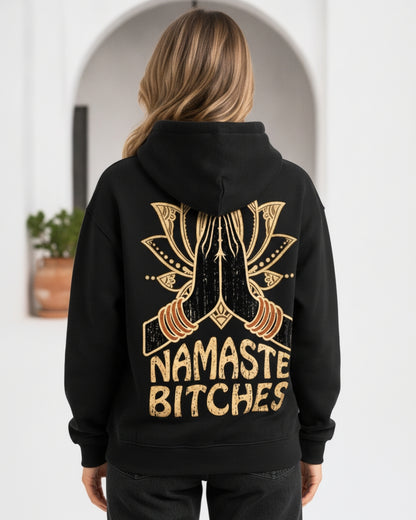 Sman's Solid Black Cotton Crew Neck Oversized Printed Hoodie For Women