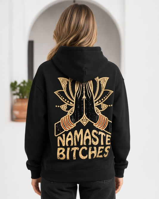 Sman's Solid Black Cotton Crew Neck Oversized Printed Hoodie For Women