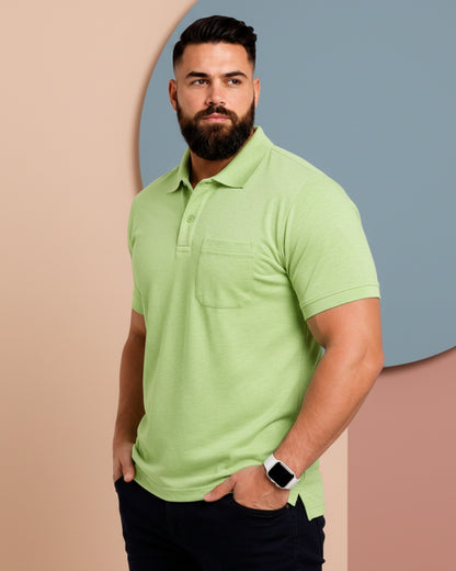 Men Plus size Polo Collar Pockets Olive T-shirt