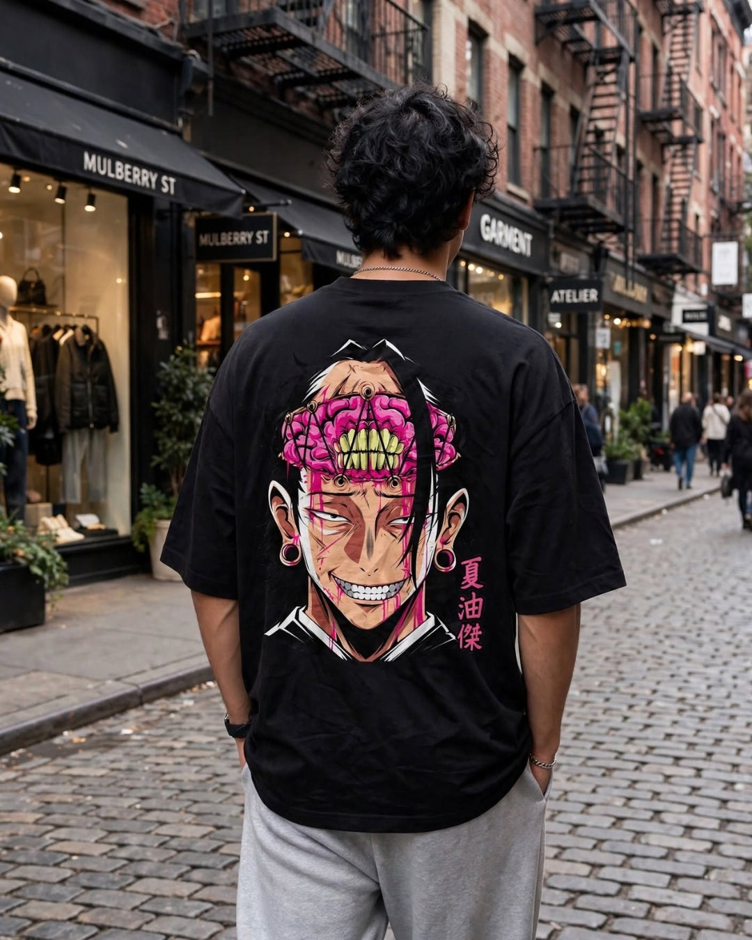 Sman's Solid Black Cotton Crew Neck Oversized Printed T-Shirt For Men