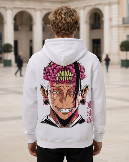Sman's Solid White Cotton Crew Neck Oversized Printed Hoodie For Men