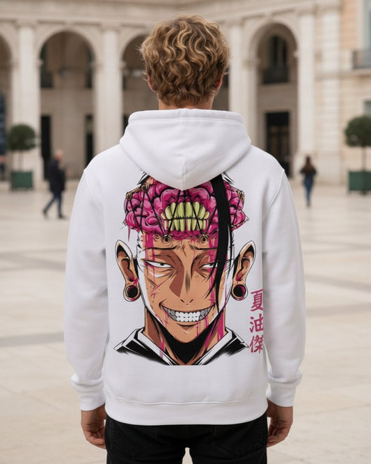 Sman's Solid White Cotton Crew Neck Oversized Printed Hoodie For Men