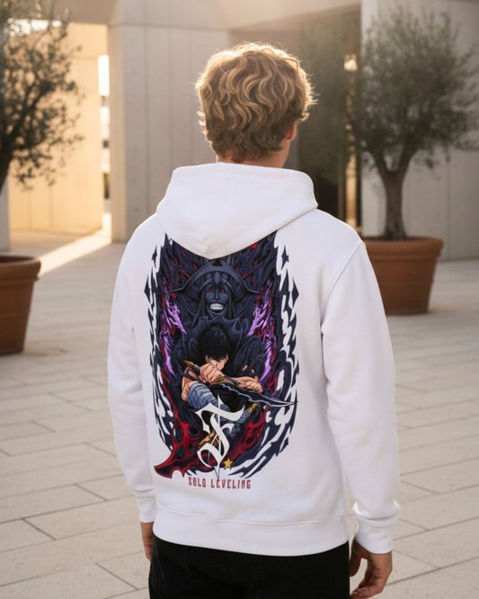 Sman's Solid White Cotton Crew Neck Oversized Printed Hoodie For Men