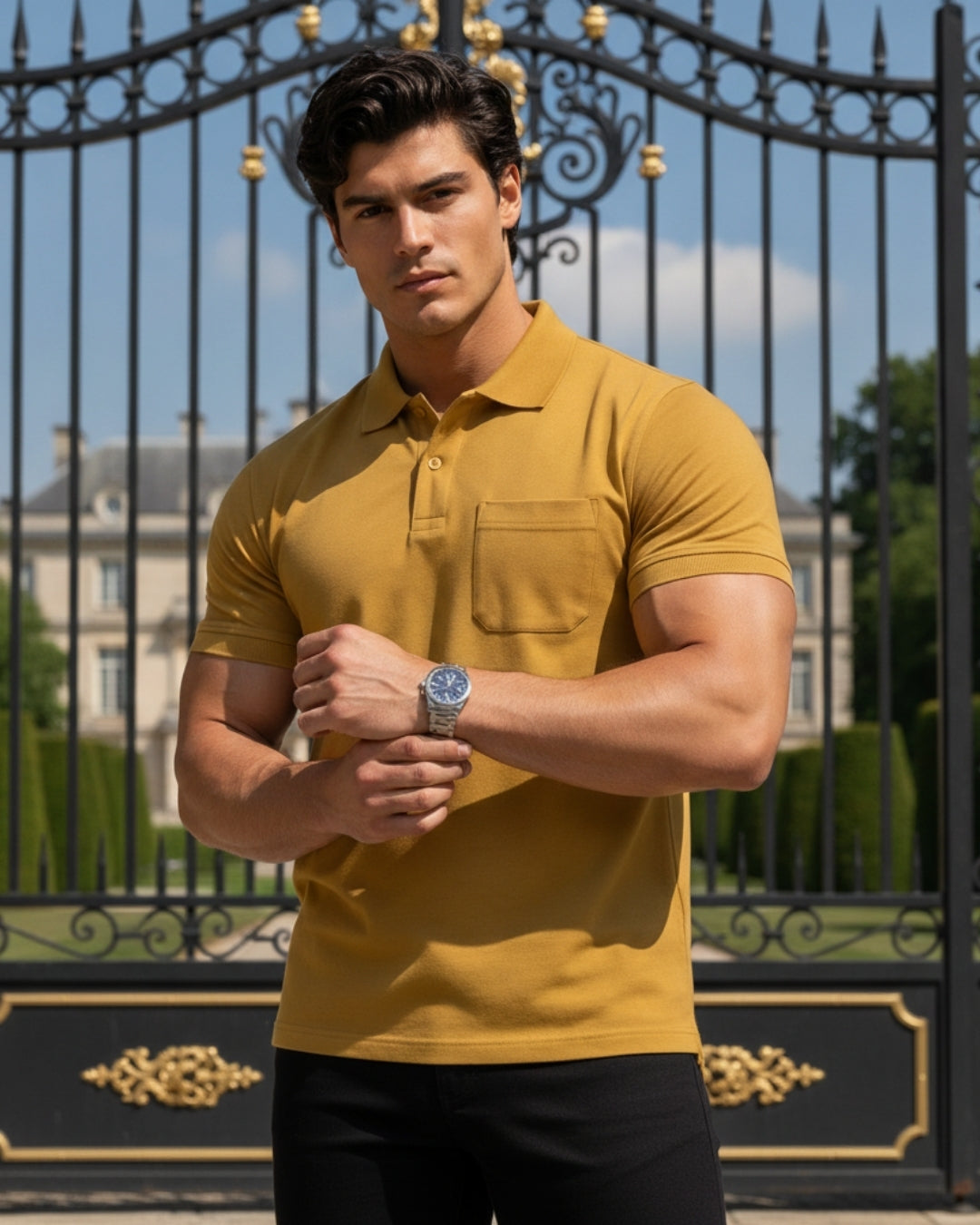 Men's Solid Mustard Matty Half Sleeve Polo Regular T-Shirt