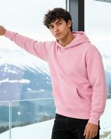 Men's Solid Pink Cotton Full Sleeve Oversized Hoodie