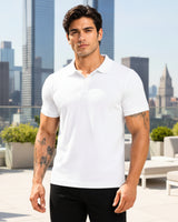 Men's Solid White Matty Half Sleeve Polo Regular T-Shirt